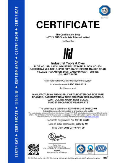 Industrial-Tools -Dies-certificate